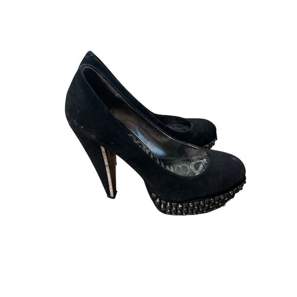 Sam Edelman Black Stacked 5" Heel Embellishment Around front of Shoe sz 7M - Picture 1 of 5